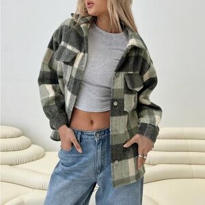 Princess Polly sage plaid shacket
